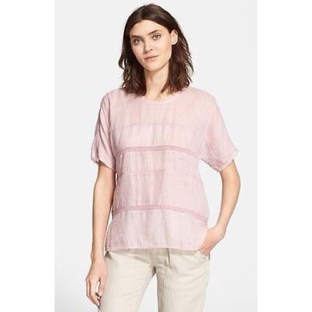 Vince 100% Ramie Lace Insert Top- Peony